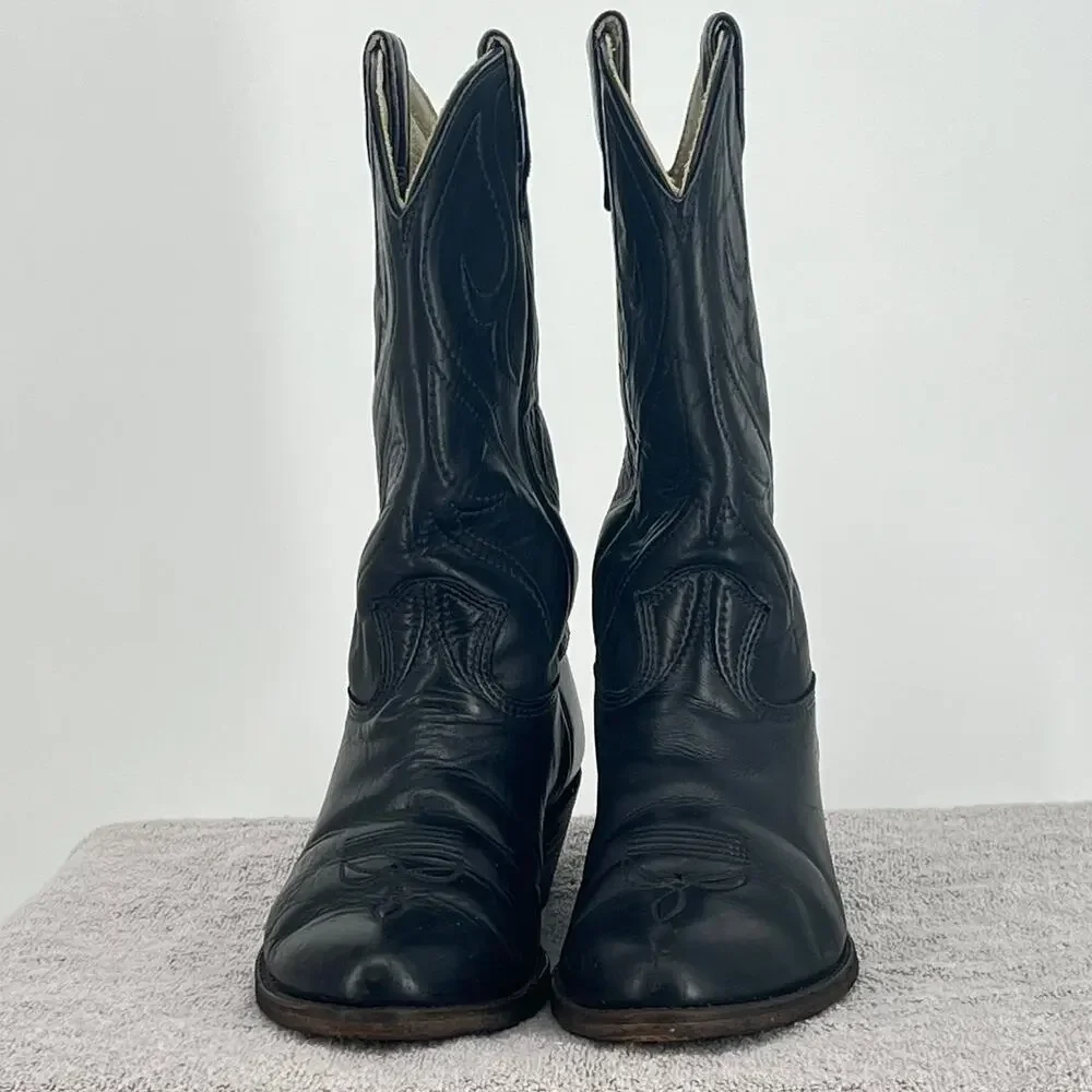 Vintage STEWART BOOT CO. Men's Black Traditional Cowboy Boots 8.5 EE Made in USA